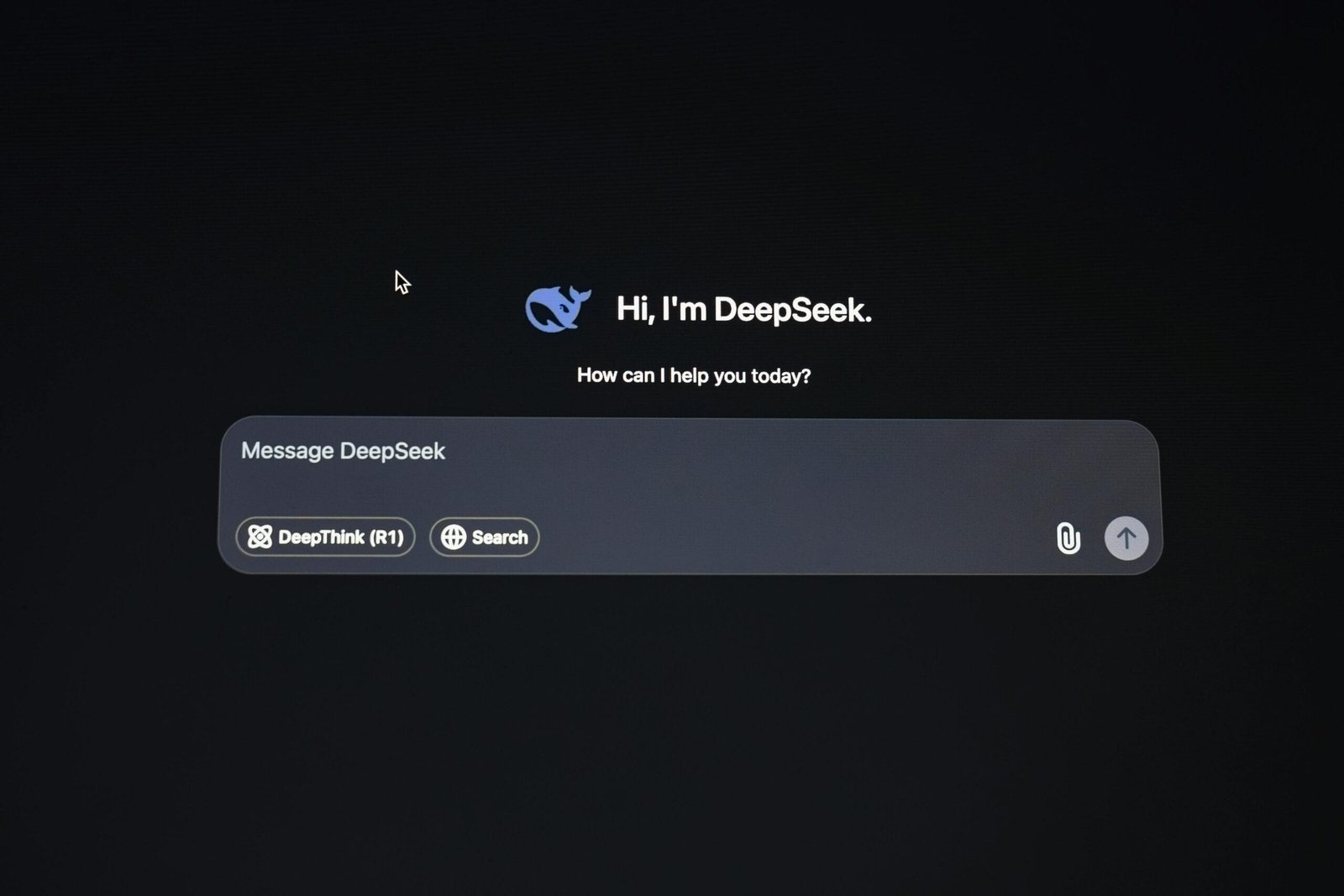 Image displaying DeepSeek AI interface for messaging and search functionality.